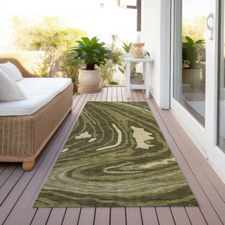 Piper Looms Chantille Swirls ACN1051 Olive Machine Washable Area Rug Runner Outdoor Lifestyle Image Feature