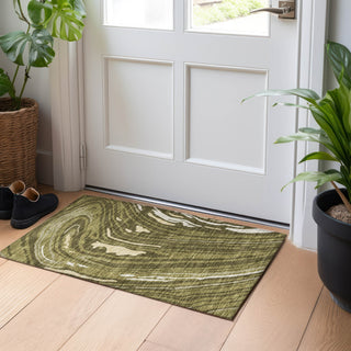 Piper Looms Chantille Swirls ACN1051 Olive Machine Washable Area Rug Scatter Lifestyle Image Feature