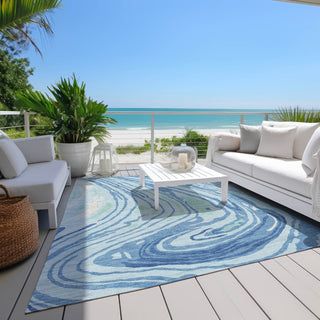 Piper Looms Chantille Swirls ACN1051 Sky Machine Washable Area Rug Outdoor Lifestyle Image Feature