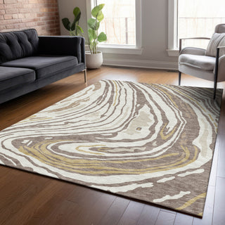 Piper Looms Chantille Swirls ACN1051 Taupe Machine Washable Area Rug Lifestyle Image Feature