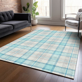 Piper Looms Chantille Plaid ACN1052 Aqua Machine Washable Area Rug Lifestyle Image Feature
