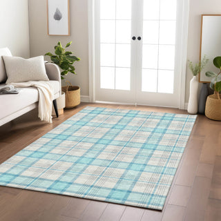 Piper Looms Chantille Plaid ACN1052 Aqua Machine Washable Area Rug Lifestyle Image Feature
