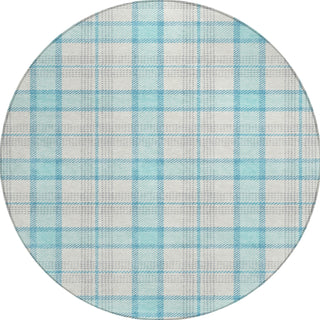 Piper Looms Chantille Plaid ACN1052 Aqua Machine Washable Area Rug Round Main Image