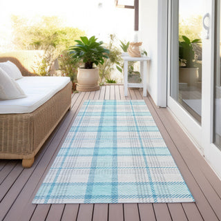 Piper Looms Chantille Plaid ACN1052 Aqua Machine Washable Area Rug Runner Outdoor Lifestyle Image Feature