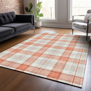Piper Looms Chantille Plaid ACN1052 Coral Machine Washable Area Rug Lifestyle Image Feature