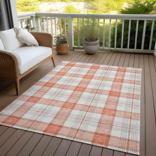 Piper Looms Chantille Plaid ACN1052 Coral Machine Washable Area Rug Outdoor Lifestyle Image Feature