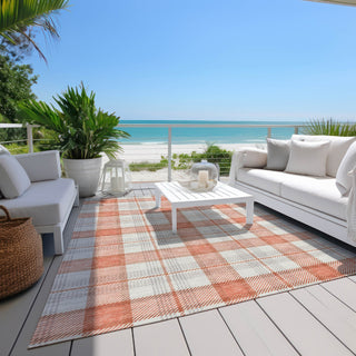 Piper Looms Chantille Plaid ACN1052 Coral Machine Washable Area Rug Outdoor Lifestyle Image Feature