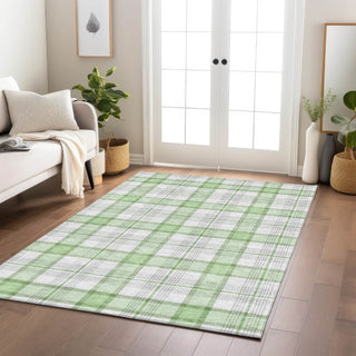 Piper Looms Chantille Plaid ACN1052 Mint Machine Washable Area Rug Lifestyle Image Feature