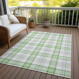 Piper Looms Chantille Plaid ACN1052 Mint Machine Washable Area Rug Outdoor Lifestyle Image Feature
