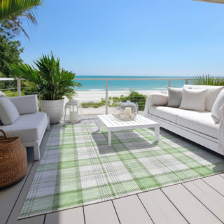 Piper Looms Chantille Plaid ACN1052 Mint Machine Washable Area Rug Outdoor Lifestyle Image Feature
