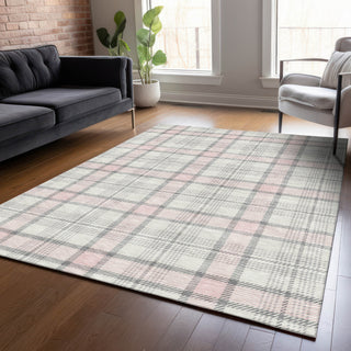 Piper Looms Chantille Plaid ACN1052 Pink Machine Washable Area Rug Lifestyle Image Feature
