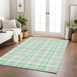 Piper Looms Chantille Plaid ACN1052 Seafoam Machine Washable Area Rug Lifestyle Image Feature