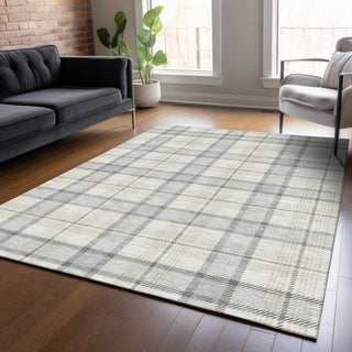 Piper Looms Chantille Plaid ACN1052 Silver Machine Washable Area Rug Lifestyle Image Feature