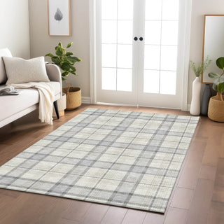 Piper Looms Chantille Plaid ACN1052 Silver Machine Washable Area Rug Lifestyle Image Feature