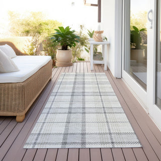 Piper Looms Chantille Plaid ACN1052 Silver Machine Washable Area Rug Runner Outdoor Lifestyle Image Feature