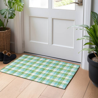 Piper Looms Chantille Plaid ACN1053 Lime Machine Washable Area Rug Scatter Lifestyle Image Feature