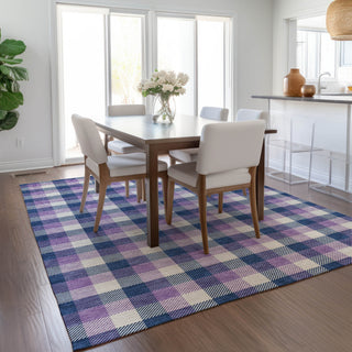Piper Looms Chantille Plaid ACN1053 Navy Machine Washable Area Rug Lifestyle Image Feature