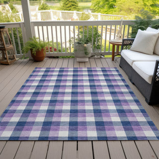 Piper Looms Chantille Plaid ACN1053 Navy Machine Washable Area Rug Outdoor Lifestyle Image Feature