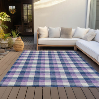 Piper Looms Chantille Plaid ACN1053 Navy Machine Washable Area Rug Outdoor Lifestyle Image Feature