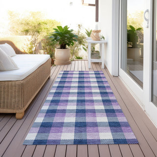 Piper Looms Chantille Plaid ACN1053 Navy Machine Washable Area Rug Runner Outdoor Lifestyle Image Feature
