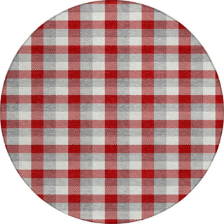 Piper Looms Chantille Plaid ACN1053 Red Machine Washable Area Rug Round Main Image