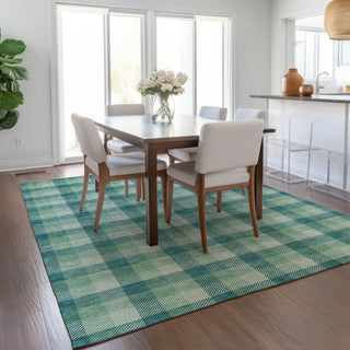 Piper Looms Chantille Plaid ACN1053 Seafoam Machine Washable Area Rug Lifestyle Image Feature