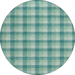 Piper Looms Chantille Plaid ACN1053 Seafoam Machine Washable Area Rug Round Main Image