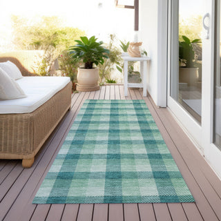 Piper Looms Chantille Plaid ACN1053 Seafoam Machine Washable Area Rug Runner Outdoor Lifestyle Image Feature