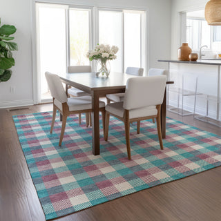 Piper Looms Chantille Plaid ACN1053 Teal Machine Washable Area Rug Lifestyle Image Feature