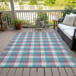 Piper Looms Chantille Plaid ACN1053 Teal Machine Washable Area Rug Outdoor Lifestyle Image Feature