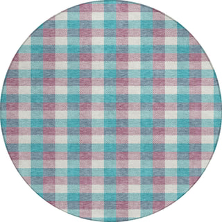 Piper Looms Chantille Plaid ACN1053 Teal Machine Washable Area Rug Round Main Image