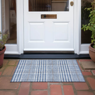 Piper Looms Chantille Plaid ACN1054 Navy Machine Washable Area Rug Scatter Outdoor Lifestyle Image Feature