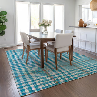 Piper Looms Chantille Plaid ACN1054 Teal Machine Washable Area Rug Lifestyle Image Feature