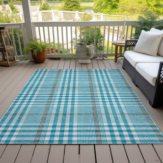 Piper Looms Chantille Plaid ACN1054 Teal Machine Washable Area Rug Outdoor Lifestyle Image Feature