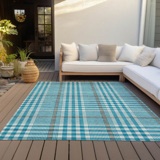 Piper Looms Chantille Plaid ACN1054 Teal Machine Washable Area Rug Outdoor Lifestyle Image Feature
