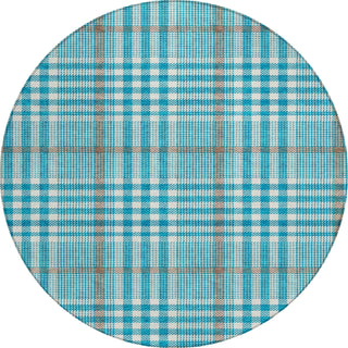 Piper Looms Chantille Plaid ACN1054 Teal Machine Washable Area Rug Round Main Image