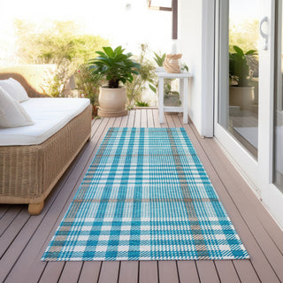 Piper Looms Chantille Plaid ACN1054 Teal Machine Washable Area Rug Runner Outdoor Lifestyle Image Feature