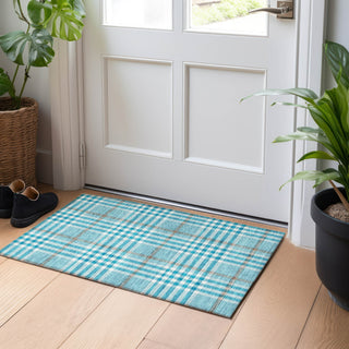Piper Looms Chantille Plaid ACN1054 Teal Machine Washable Area Rug Scatter Lifestyle Image Feature