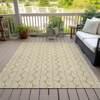 Piper Looms Chantille Swirls ACN1055 Gold Machine Washable Area Rug Outdoor Lifestyle Image Feature