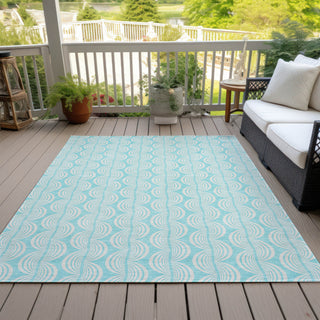 Piper Looms Chantille Swirls ACN1056 Aqua Machine Washable Area Rug Outdoor Lifestyle Image Feature