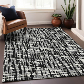 Piper Looms Chantille Lines ACN1059 Black Machine Washable Area Rug Lifestyle Image Feature
