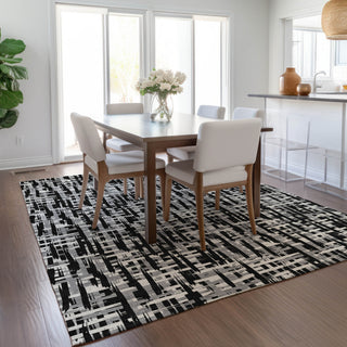 Piper Looms Chantille Lines ACN1059 Black Machine Washable Area Rug Lifestyle Image Feature
