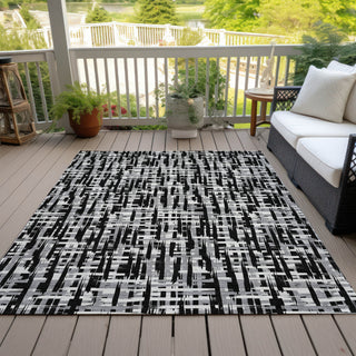 Piper Looms Chantille Lines ACN1059 Black Machine Washable Area Rug Outdoor Lifestyle Image Feature