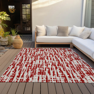 Piper Looms Chantille Lines ACN1059 Red Machine Washable Area Rug Outdoor Lifestyle Image Feature