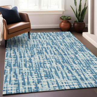 Piper Looms Chantille Lines ACN1059 Teal Machine Washable Area Rug Lifestyle Image Feature