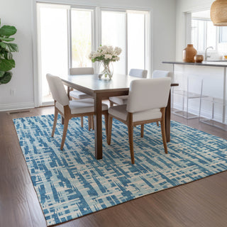 Piper Looms Chantille Lines ACN1059 Teal Machine Washable Area Rug Lifestyle Image Feature
