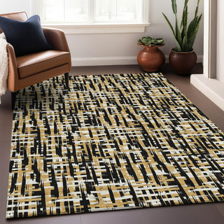 Piper Looms Chantille Lines ACN1060 Black Machine Washable Area Rug Lifestyle Image Feature