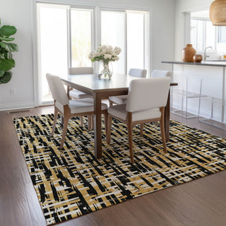 Piper Looms Chantille Lines ACN1060 Black Machine Washable Area Rug Lifestyle Image Feature