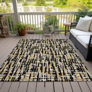 Piper Looms Chantille Lines ACN1060 Black Machine Washable Area Rug Outdoor Lifestyle Image Feature