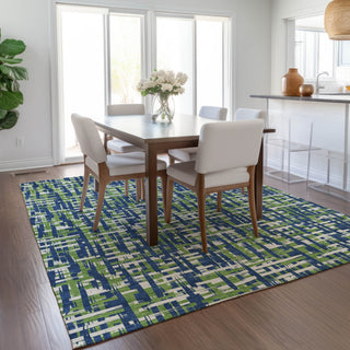 Piper Looms Chantille Lines ACN1060 Navy Machine Washable Area Rug Lifestyle Image Feature